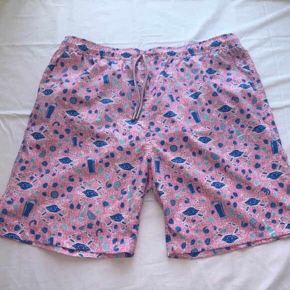 Peter Millar Other - Peter Millar Crab Pattern Swim Trunks Board Shorts Pink Seaside Blue Size Large